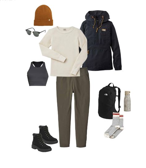 Headed hiking in the great outdoors? Find out what to wear hiking in the fall for women with this comprehensive list and outfit ideas that will keep you warm and stylish at the same time! Outdoors Capsule Wardrobe, What To Wear In Switzerland Winter, Winter Hiking Outfit Women, Hiking In The Fall, What To Wear Hiking, Winter Camping Outfits, Pnw Style, Utah Hiking, Fall Hiking Outfits