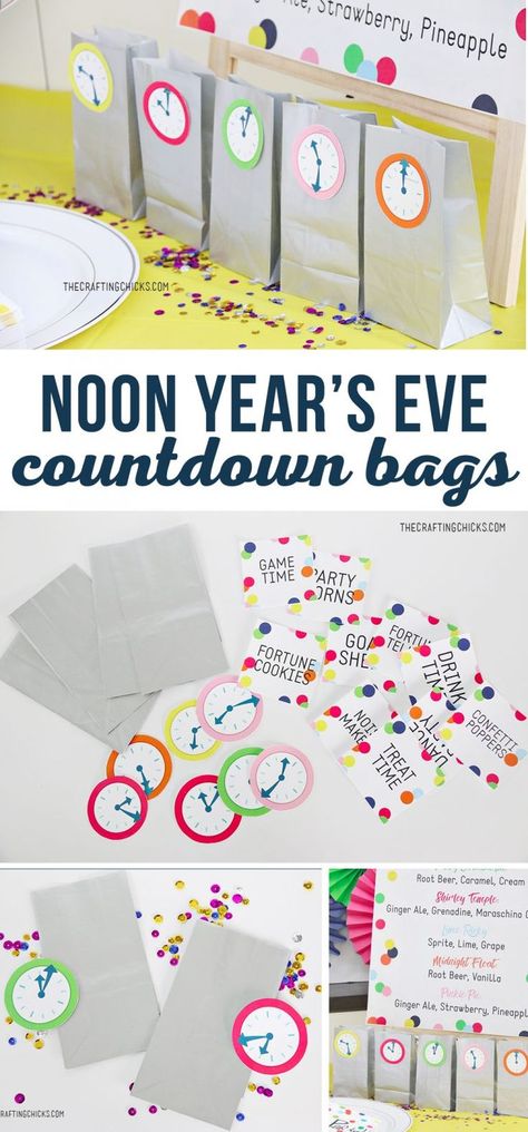 New Year's Eve Kids' Countdown Bags are a great way to keep kids busy while waiting for the new year. We used these with our Noon Year's Eve Kids Party and they were a hit. Countdown For Kids, New Years Eve Party Ideas Food, New Year's Eve Crafts, New Year's Eve Countdown, Kids New Years Eve, New Year's Eve Activities, New Years Eve Games, New Years Eve Food, New Year's Games