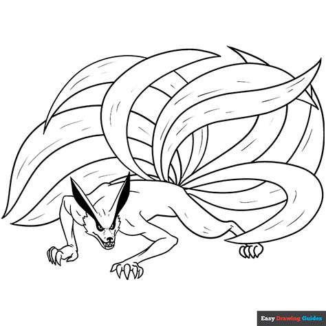 Free, printable Nine Tailed Fox coloring page for kids. Print it out or color it online. Nine Tailed Fox Naruto, Fox Drawing Tutorial, Naruto Nine Tails, 9 Tailed Fox, Naruto Drawings Easy, Super Coloring Pages, Nine Tails, Fox Drawing, Fox Pictures