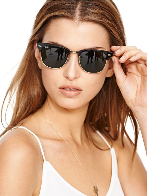 Ray-ban Rayban Clubmaster Sunglasses in Black | Lyst Ray Ban Sunglasses Outlet, Cheap Ray Bans, Clubmaster Sunglasses, Ray Ban Outlet, Model Street Style, Milan Fashion Weeks, Black Sunglasses, Ray Ban Sunglasses, Ray Ban Clubmaster