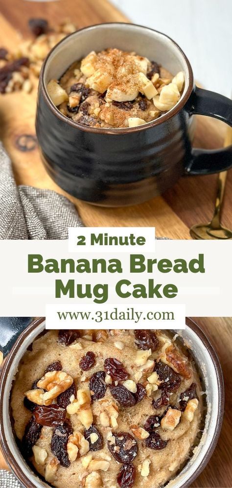 If you're looking for a quick, easy and delicious dessert and love warm banana bread, this 2 Minute Banana Bread Mug Cake is for you! It checks all the banana bread boxes with simple pantry ingredients and warm and cozy flavors... all in 2 minutes in the microwave! Microwave Banana Bread, Banana Bread Mug Cake, Cake Dessert Recipes, Banana Bread Mug, Banana Mug Cake, Simple Pantry, Pantry Ingredients, Banana Bread Muffins, Cake Mixes