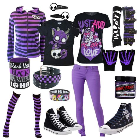 2000s Myspace Gifs, Hyperpop Clothes, Scene Y2k Outfits, Purple Scene Outfits, Casual Scene Outfits, Scene Clothes 2000s, Scene Kid Clothes, Scene Style Outfits, Scene Outfits 2000s