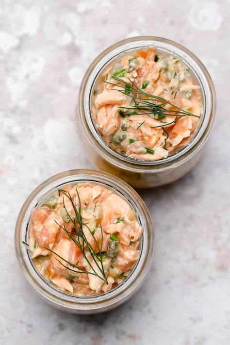 Salmon Rillettes Recipe, Trout Rillettes, Salmon Pate Recipe, Rillettes Recipe, Salmon Rillettes, Christmas Eve Meal, Terrine Recipe, Salmon Appetizer, Seafood Dish Recipes