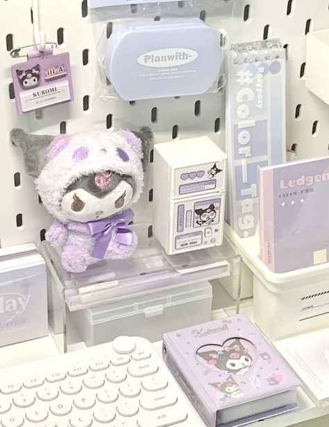 Sanrio Desk, Kuromi Room, Purple Desk, Shein Finds, Study Desk Decor, Aesthetic Room Ideas, Desk Inspo, Desk Inspiration, Purple Rooms