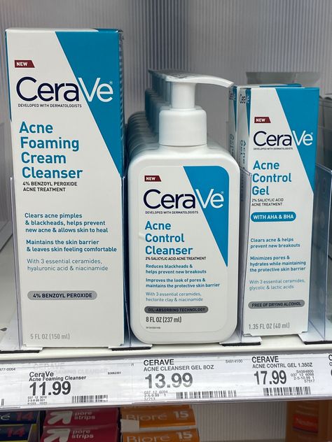 Cerave Acne Cleanser, Cerave Face Wash For Acne, Acne Cerave, Skincare Aesthetic Cerave, Cerave Acne Control Gel, Cera Ve, Acne Help, Beauty Treatments Skin Care, Skin Care Basics