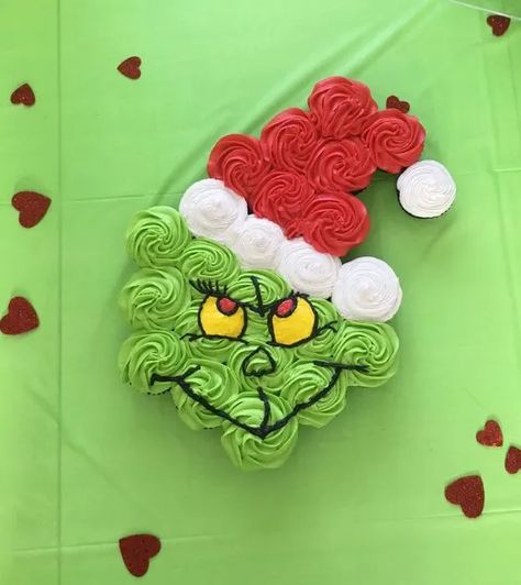 The Grinch Cupcake Cake, Grinch Birthday Party Cupcakes, Grinch Theme Birthday Cake, Grinch Birthday Cupcakes, Grinch Themed Cake, Easy Grinch Cake, Grinch Pull Apart Cupcakes, Grinch 5th Birthday Party, Grinch First Birthday Cake