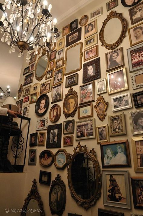 Room Decor Ideas Aesthetic Photo Wall, Photo Wall Collage Maximalist, Maximalist Family Photo Wall, Wall Full Of Photo Frames, Wall Full Of Paintings Aesthetic, Walls Full Of Pictures, Antique With Modern, Family Photo Wall Aesthetic, Mirror Wall With Pictures