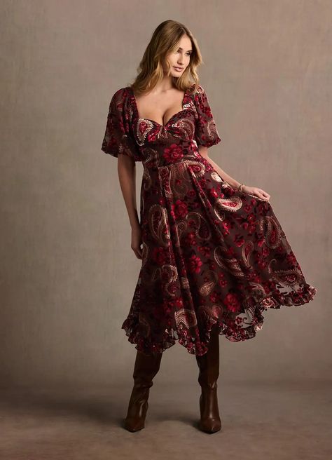 Joanne Red Multi Midi Dress | Azazie Fall Event Dress, Sheer Long Sleeve Top Under Dress, Long Sleeve Off The Shoulder Dress, Shoes For Midi Dress, Fall Wedding Guest Dress November, Wedding Guest Midi Dress, Fall Dressy, Simple Street Style, Floral Velvet Dress