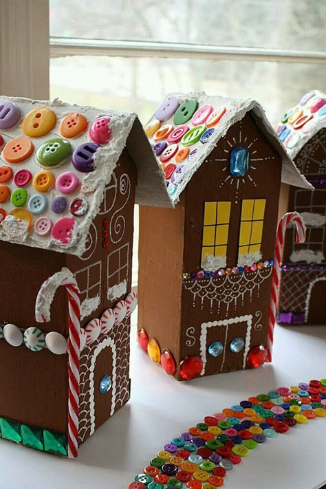 Gingerbread House Milk Carton, Milk Carton Crafts, Gingerbread House Craft, Crafts By Season, Milk Cartons, Diy Christmas Village, Christmas Crafts For Adults, House Village, Gingerbread Village