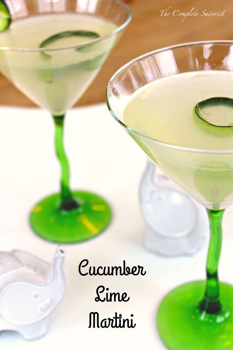 Cucumber Lime Martini ~ Cucumber vodka, fresh squeezed lime, and simple syrup make for a seriously refreshing cocktail ~ The Complete Savorist Cucumber Lime Vodka Drinks, Cucumber Simple Syrup Recipe, Lime Vodka Drinks, Cucumber Martini Recipe, Cucumber Vodka Drinks, Cucumber Martini, Lime Martini, Vodka Drinks Easy, Strawberry Banana Milkshake