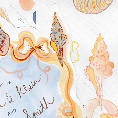 Art & Design Studio on Instagram: "Custom, hand-painted wedding invitation and details card for a beachside wedding in Connecticut.   I loved designing and painting this one because their non-traditional composition, vibrant color palette and all the little tiny details I painted into the shells🐚  OPEN FOR COMMISSIONS for both wedding & event stationery * Comment stationery for a DM to get the process started ✨  Commissioning an original stationery suite is an experience that allows you to participate in the creative process of your wedding or event. The process begins with a conversation to establish color palette, theme, imagery and other key details for each client.   Each element of custom stationery is thoughtfully illustrated and hand-painted with watercolor and gouache paint, which Color Palette Theme, Hand Painted Invitations, Painted Invitations, Vibrant Color Palette, Event Stationery, Beachside Wedding, Gouache Paint, Hand Painted Wedding, The Creative Process