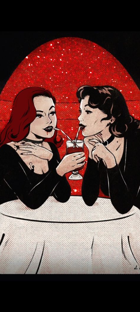 Dark Sapphic Art, Lesbian Halloween Art, Lesbian Halloween Wallpaper, Sapphic Wallpapers, Sapphic Vampire, Wave Photos, Sapphic Art, Wlw Art, Vampire Aesthetic