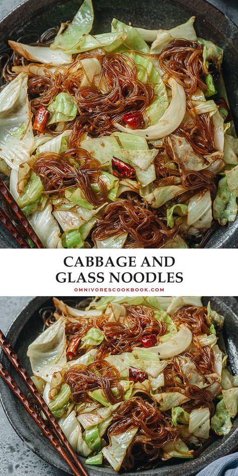 Spicy Cabbage Noodles, Bibibop Noodles Recipe, Glass Noodles And Cabbage, Glass Noodles With Cabbage, Cabbage And Glass Noodle Stir Fry, Stir Fry Glass Noodles Recipe, Korean Glass Noodles Soup, Mungbean Noodle Recipes, How To Cook Glass Noodles