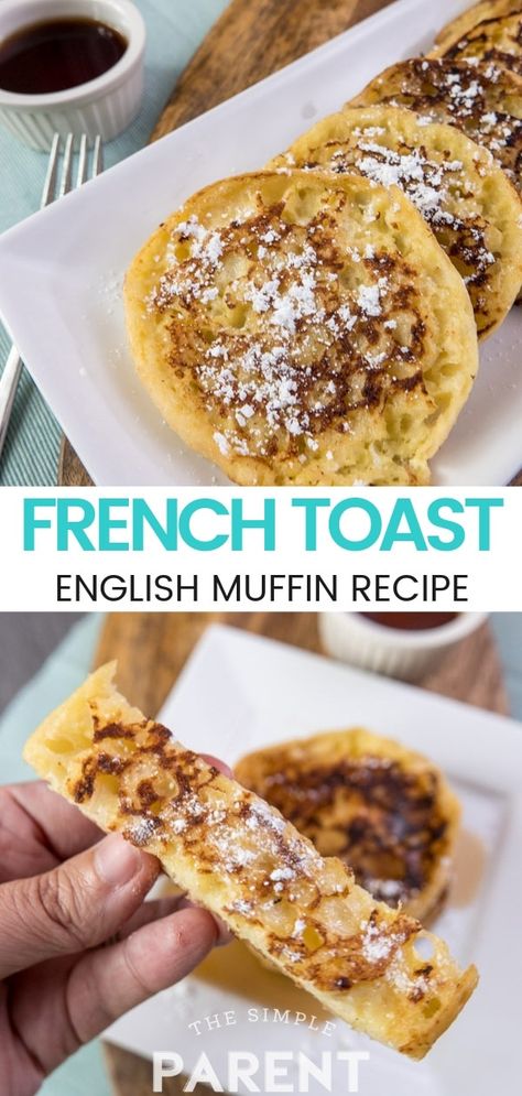 English Muffin French Toast - An Easy French Toast Recipe! Toppings For English Muffins, Cinnamon English Muffins, Things To Make With English Muffins, Things To Do With English Muffins, English Muffin French Toast Casserole, English Muffin Dinner Ideas, What To Put On English Muffins, English Muffin Recipe Ideas Dinners, English Muffin Snacks