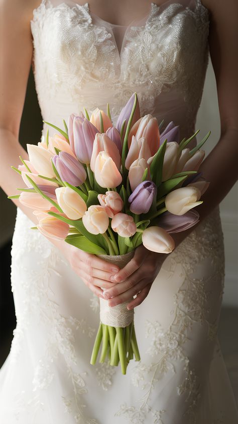 Enchanting Pastel Dream Tulip Wedding Bouquets Pastel Color Flower Bouquet, Pastel Tulips Bouquet, Tulip Flower Bouquet Wedding, Bride Tulip Bouquet, Bridal Bouquet With Tulips, Spring Wedding Tulips, Wedding Bouquet With Tulips, Tulips Wedding Decoration, Tulips And Roses Bouquet