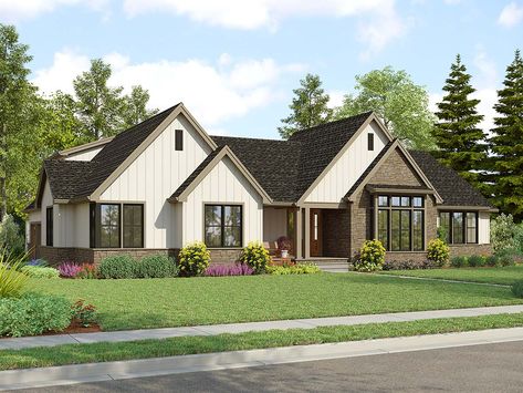 Farmhouse, Ranch House Plan 81370 with 4 Beds, 3 Baths, 3 Car Garage Elevation House In The Country, Floor Plans Ranch, Ranch Style House Plans, Built In Grill, Farmhouse Plan, Family House Plans, Ranch Style Homes, Farmhouse House, Ranch House Plans