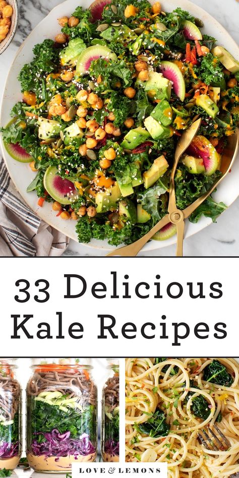 These delicious kale recipes include comforting pastas, cozy soups, bountiful salads, and more! This hearty, healthy green has never tasted better. | Love and Lemons #kale #healthy #kalerecipes #mealprep Vegetarian Recipes With Kale, Kale And Zucchini Recipes, Summer Kale Recipes, Kale And Cauliflower Recipes, Fish And Kale Recipes, Summer Kale Salad Recipes, Recipes With Kale Easy, Kale And Mushroom Recipes, Dino Kale Recipes