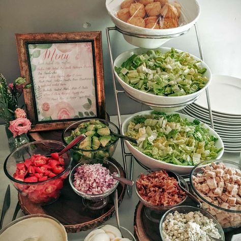 Bridal Shower Food Table Ideas, Lunch Wedding Ideas, Lunch Shower Food Ideas, Wedding Shower Dinner Ideas, Bridal Shower Food Bar, Day Of Wedding Lunch Ideas, Wedding Lunch Menu Ideas, Party Food Salad, Shower Lunch Menu Ideas