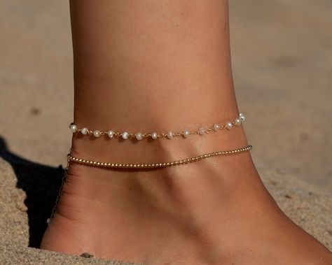 Anklet Accessories, Pearl Ankle Bracelet, Ankle Bracelets Gold, Silver Chain Anklet, Anklet Gold, Gold Pearl Bracelet, Pearl Anklet, Ankle Jewelry, Gold Anklet