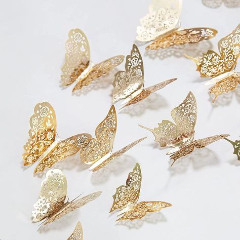 These uniquely designed hollowed out 3D blue butterflies are beautiful, vibrant and shinny add-ons that bring about a flavor of nature indoor. Butterfly Nursery Decor, Butterfly Bedroom, 3d Butterfly Wall Decor, Rose Patterns, Love Rose Flower, Champagne Gold Color, Rose Flower Pattern, Butterfly Nursery, Diy Wall Decals