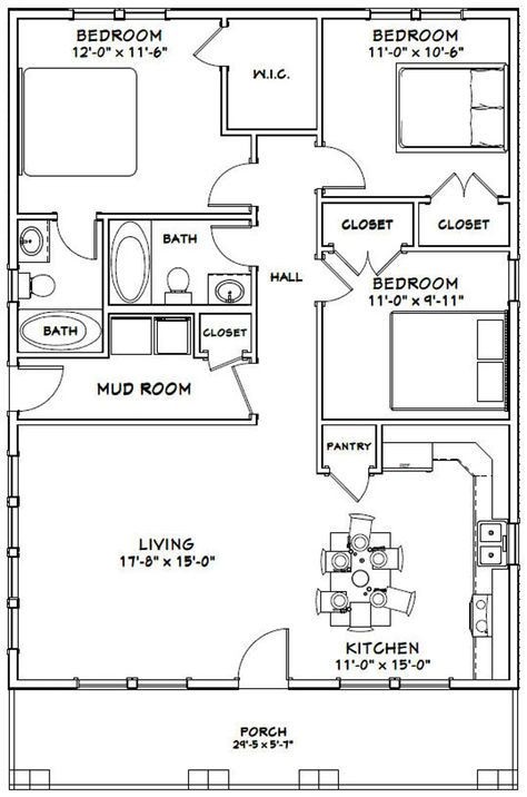 30x40 House 3-bedroom 2-bath 1200 Sq Ft PDF Floor - Etsy 3 Bedroom Home Floor Plans One Level, 1200sq Ft House Plans, Leirvik Bed, 3 Bedroom Home Floor Plans, Alaska Cabin, 1200 Sq Ft House, One Level House Plans, 3 Bedroom Floor Plan, House Kits