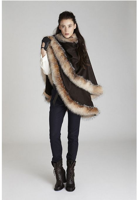 Crystal Fox Fur Cashmere Cape Brown Cashmere Cape with Crystal Fox Fur Trim Elegant Faux Fur Winter Cape, Luxury Winter Cape With Faux Fur Lining, Luxury Cape With Faux Fur Trim, Cape With Fur Collar, Fur Trimmed Cape, Cashmere Cape, Fur Cape, Modern Chic, Fox Fur