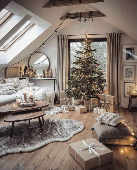 Apartment Loft Ideas, Vintage Living Room Decor, Attic Bedroom Designs, Christmas Decorations Diy Crafts, Cozy Christmas Decor, Scandi Home, Cabin Interiors, Scandinavian Interior Design, Affordable Decor