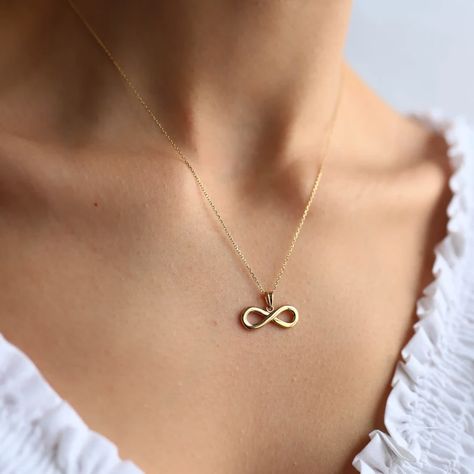 Infinity Love Symbol 14K Solid Gold Necklace Charm Chain | Etsy India Stackable Necklaces, Gold Pendent, Love Symbol, Pretty Jewelry Necklaces, Beautiful Gold Necklaces, Infinity Pendant, Wedding Promises, Infinity Love, Gold Chain With Pendant