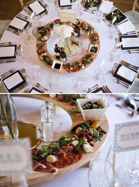 Family-Style Dining for Your Wedding Day | PreOwned Wedding Dresses Italian Wedding Foods, Pastel Circus, Food Centerpieces, Family Style Weddings, Edible Centerpieces, Wedding Food Drink, Homemade Wedding, Preowned Wedding Dresses, Whimsical Wonderland