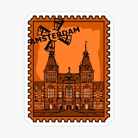 Amsterdam Stickers, Travel Stamps, Stamp Stickers, Amsterdam Art, Sticker Design Inspiration, Postage Stamp Design, Poster Project, Travel Stamp, Dorm Inspo