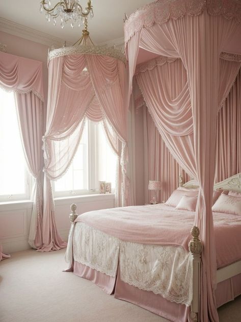 Stylish Apartment Decor, Pink Bedroom Decor Ideas, Canopy Bed Curtains, Pink Paint Colors, Canopy Curtains, Canopy Bedroom, Closet Design Layout, Pink Castle, Princess Bedroom