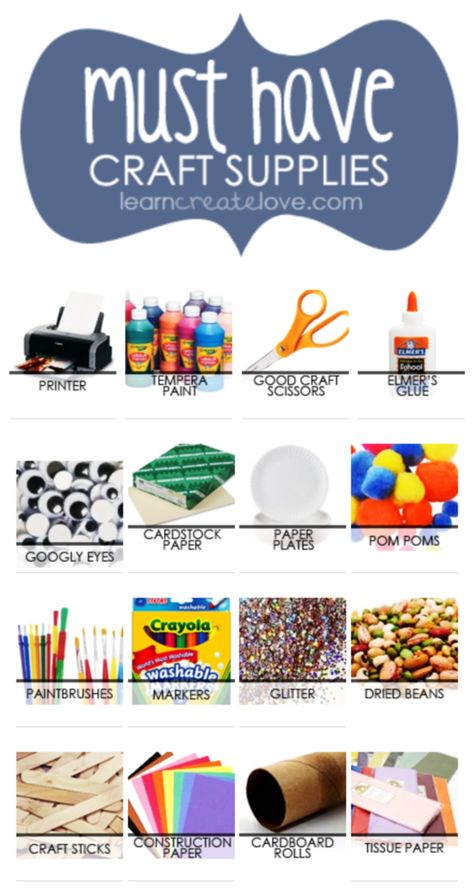 'Must-Have Craft Supplies...!' (via LearnCreateLove.com) Crafts Supplies, Fun Art Supplies, Craft Essentials List, Must Have Craft Supplies, List Of Craft Supplies, Cheap Cute Craft Supplies For Daily Use, Crafting Supplies, Craft Materials Art Supplies, Playful Multicolor Craft Supplies For Crafting