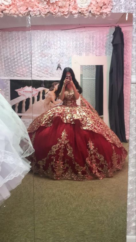 Red Quinceanera Dresses Corsets, Red And Goldquinceanera Dresses, Xv Dresses Red Wine, Red Qunice Dress, Quince Dresses Red And Gold Mexican, Wine Red And Gold Quinceanera Dresses, Quinseñeras Dress Red, 15 Dresses Quinceanera Red And Gold, Dark Red With Gold Quinceanera Dresses