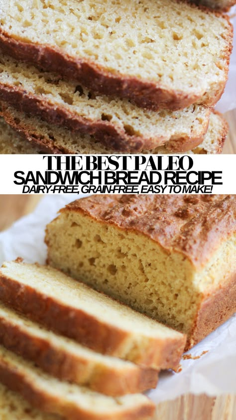 Paleo Bread Recipe Easy, Gluten Free White Bread, Bread Made With Almond Flour, Tapioca Flour Recipes, Gluten Free Sandwich Bread Recipe, Paleo Sandwich Bread, Grain Free Bread Recipe, Coconut Flour Bread Recipes, Almond Flour Bread Recipes