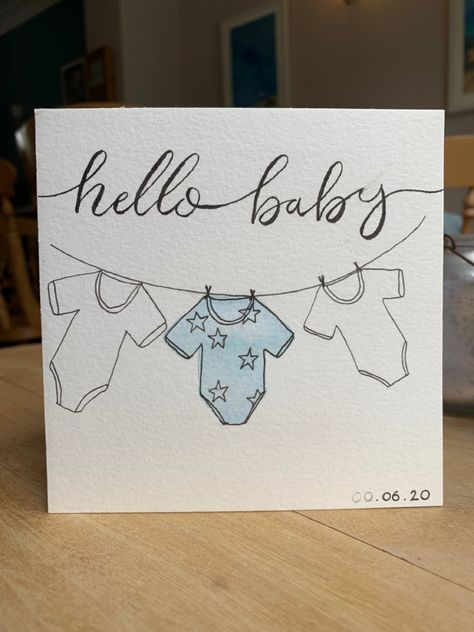 Watercolour Greeting Cards Handmade, Baby Shower Card Ideas Handmade, Watercolor Baby Cards Diy, Baby Boy Watercolor Card, Diy Cards To Sell, Homemade Baby Shower Card, Baby Shower Card Diy, New Baby Watercolor Card, Watercolour Baby Card