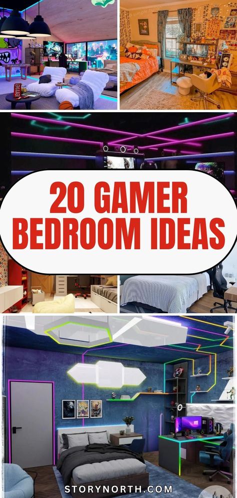 Pin this for ultimate gaming room inspiration! Transform your space into a gamer's paradise with these creative ideas. #GamerBedroom #HomeDecor #DreamRoomIdeas Gamer Boy Room Ideas, Kids Gaming Bedroom, Boys Bedroom Ideas Gamer, Gamer Themed Bedroom, Gaming Bedroom Ideas Boys, Boys Gaming Bedroom Ideas, Boys Gamer Bedroom, Boys Gaming Bedroom, Gamer Bedroom Ideas