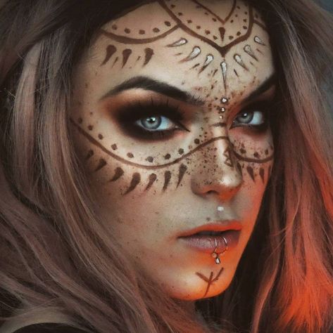 Pagan Makeup, Warrior Makeup, Dark Celestial, Carnaval Make-up, Viking Makeup, Witchy Makeup, Norse Warrior, Fantasy Make-up, Adult Face Painting