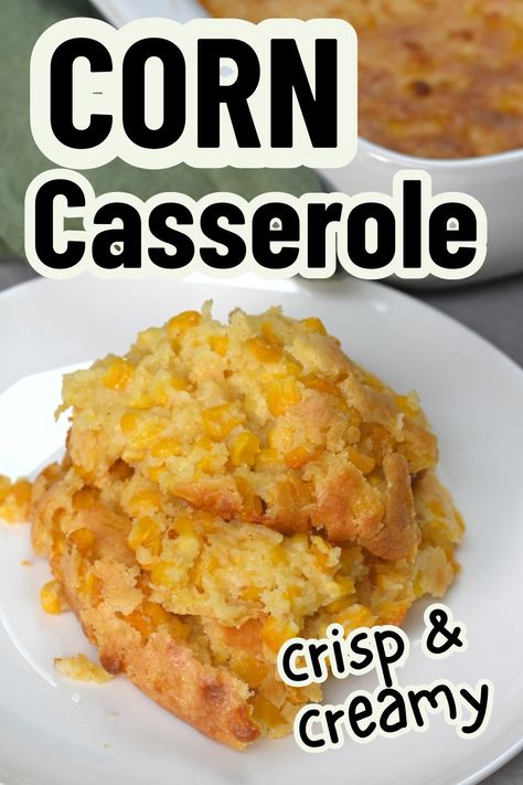 a serving of corn casserole Souffle Casserole, Corn Soufflé Recipe, Souffle Recipes Easy, Corn Souffle, Easy Corn Casserole, Corn Muffin, Easy Corn, Jiffy Corn Muffin Mix, Corn Casserole Recipe