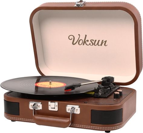 Record Player, VOKSUN Portable Bluetooth Vinyl Turntable with Built-in Stereo Speakers, 3-Speed Belt-Drive Suitcase Vinyl LP Player, Supports Vinyl to MP3 Recording, AUX/USB/RCA/Headphone Jack Victrola Record Player Aesthetic, Light Pink Record Player, Lp Player, Cd Player That Looks Like A Record Player, Red Vynil Record, Red Crosley Record Player, Vinyl Player, Turn Table Vinyl, Mp3 Players