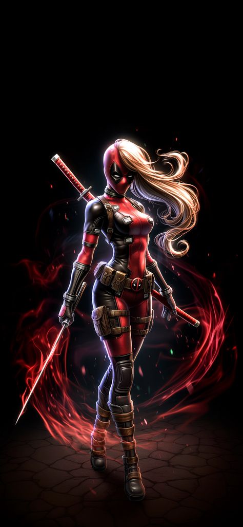 Deadpool And Lady Deadpool, Lady Pool Marvel, Lady Deadpool Wallpaper, Halloween Marvel Wallpaper, Lady Deadpool Fan Art, Marvel Heroes Wallpaper, Dc Women Characters, Female Deadpool, Deadpool Halloween