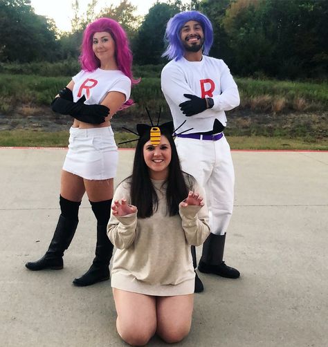 Team rocket costume, Pokémon costume, Jesse, James, Meowth Jessie And James Costume, Jesse Pokemon Costume, Jesse Team Rocket Costume, Team Rocket Couple Costume, Meowth Costume, Jesse And James Team Rocket Costume, Pokemon Team Rocket Costume, Pokemon Group Costume, Jessie Team Rocket Makeup