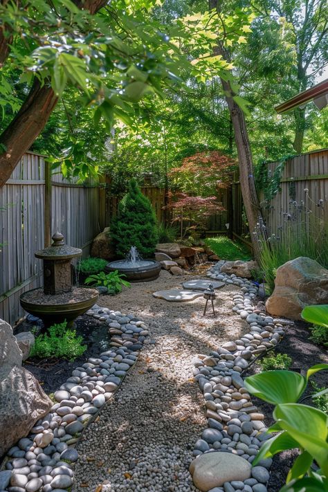 Natural Patio Ideas Backyards, Mulch Garden Ideas Landscaping, Non Grass Garden Ideas, Gardens In Small Spaces, Tranquil Outdoor Spaces, Outdoor Napping Area, Peaceful Backyard Landscaping, Diy Meditation Garden, Backyard Plants Ideas