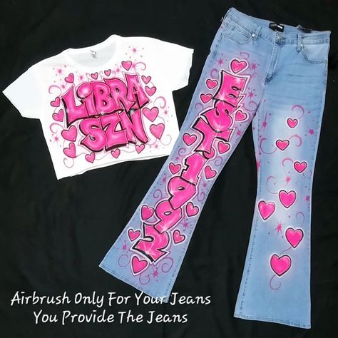 AeroseArtistry - Etsy Customized Birthday Jeans, Painted Jeans Birthday, Airbrushed Jeans, Airbrush Pants, Freaknik Ideas, Airbrush Jeans, Airbrush Clothing, Birthday Jeans, Custom Birthday Outfits