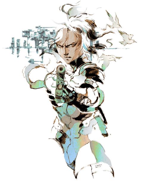 MGS2. Raiden Illustration. Yoji Shinkawa. Solidus Snake, Yoji Shinkawa, Raiden Metal Gear, Metal Gear Solid Series, Metal Gear Series, Kojima Productions, Metal Gear Rising, Ashley Wood, Gear Art