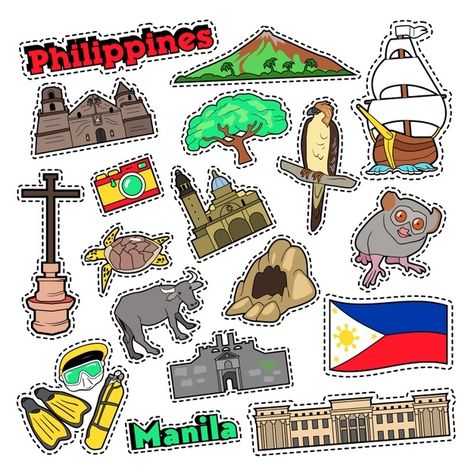 Philippines travel set with architecture... | Premium Vector #Freepik #vector #banner #vintage #tree #city Relief Goods Philippines, Araling Panlipunan Design, Philippine Jeepney, Travel Stickers Printable, Paper Napkin Folding Ideas, Philippine Map, Elf On The Shelf Arrival, Vector Doodle, Philippine Art