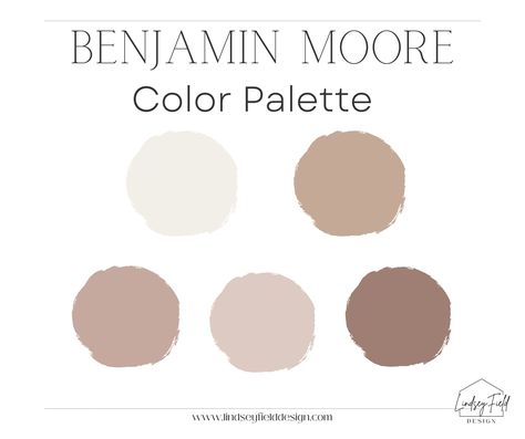 This Warm Neutral Paint Color Palette features a range of taupe, cream, and mauvy pinks with warm undertones. All five Benjamin Moore paint colors are carefully selected to take the guesswork out of refreshing your home, all you have to do is buy the paint and paint the rooms! This color palette lends itself to a range of design styles; from Scandinavian, boho, mid-century modern, etc. This design concept entails a paint color palette with the 5 coordinating paint colors seen above. Once you mak Neutral Paint Color Palette, Color Palette Benjamin Moore, Boho Paint Colors, Coordinating Paint Colors, Earth Tones Paint, Farmhouse Color Palette, Warm Neutral Paint Colors, Benjamin Moore Paint Colors, Sherwin Williams Color Palette