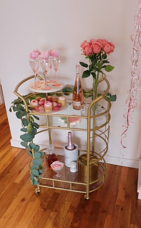 Valentine Bar Cart, Pink Bar Cart Decor, Valentines Bar Cart, Bloom Bar Cart, Bouquet Bar Cart, Girly Bar Cart, Valentine’s Day Bar Cart, Girly Bar, Bar Cart Design