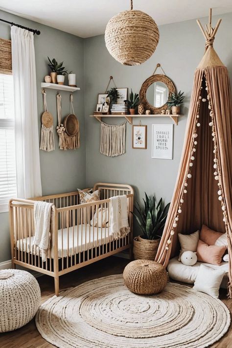 Nursery Boho Girl, Boho Gender Neutral Nursery, Bohemian Baby Room, Earth Tone Nursery, Boho Nursery Neutral, Earthy Nursery, Unique Nursery Ideas, Boho Nursery Ideas, Boho Baby Girl Nursery