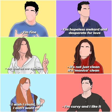 Friends Tv Show Iconic Lines, Friends Show Captions, Friends The Tv Show Tattoos, Friends Series Captions, Friends Iconic Lines, Friends Diy Tv Show, Friends Aesthetic Tv Show Quotes, Friends Illustration Tv Show, Friends Tv Show Quotes Funny