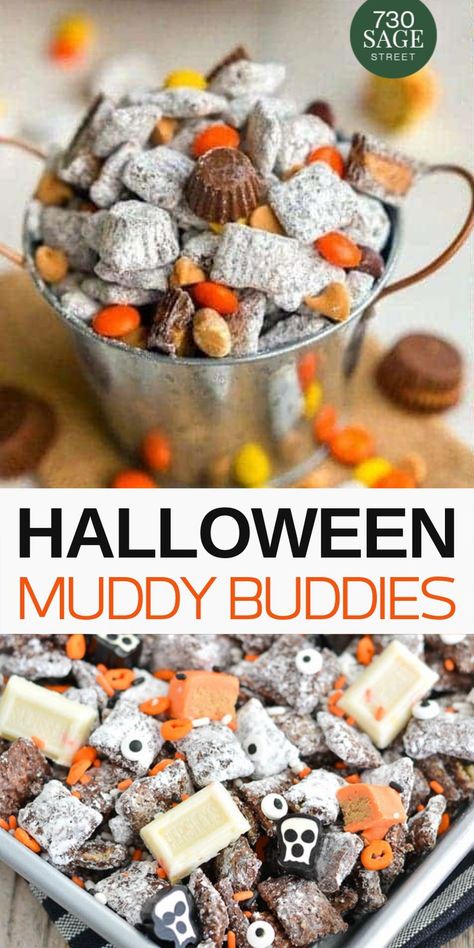 Halloween Muddy Buddies, Cracker Treats, Chex Mix Recipes Original, Puppy Chow Chex Mix Recipe, Chex Mix Puppy Chow, Muddy Buddies Recipe, Postres Halloween, Halloween Puppy, Puppy Chow Recipes